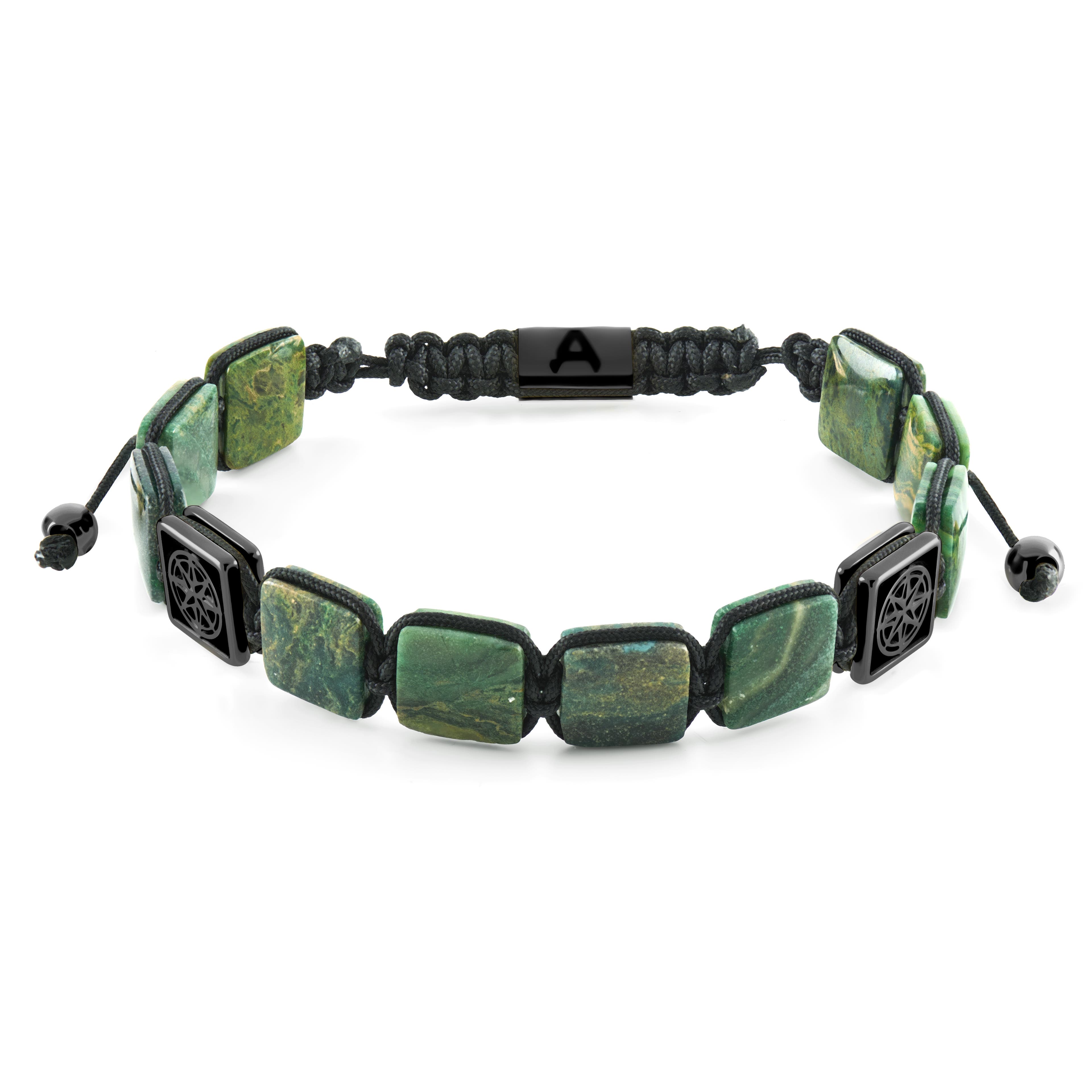 Elysian | Bracelet en perles plates noires avec œil de tigre vert