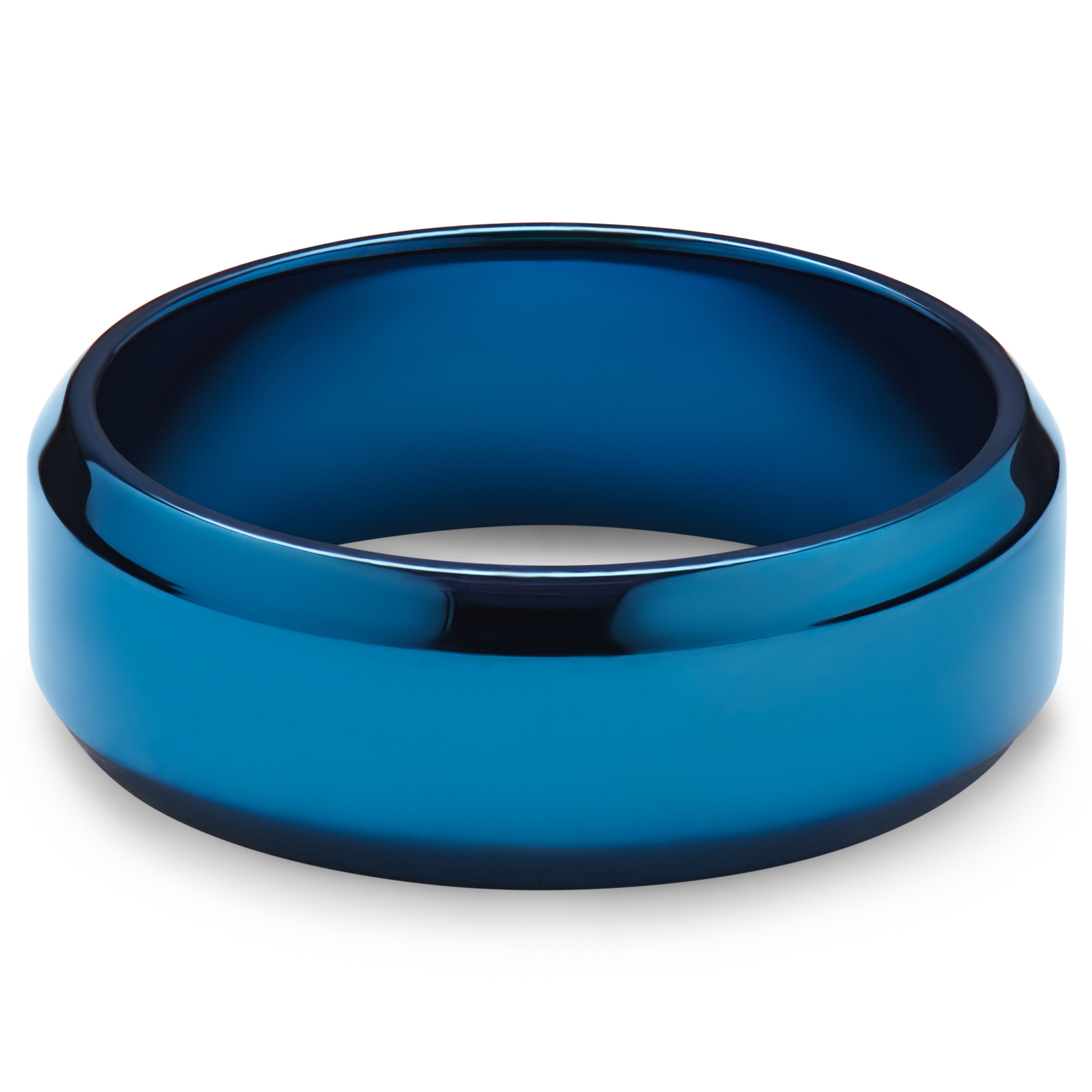 Ferrum | 8 mm Γυαλισμένη Μπλε Ατσάλινη Βέρα με Λοξότμητες Άκρες - 5