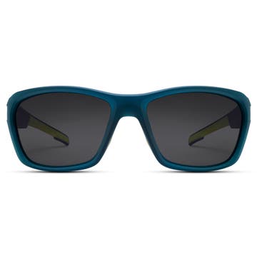 Gepolariseerde marineblauwe sportzonnebril met zwarte lenzen Gepolariseerde marineblauwe sportzonnebril met zwarte lenzen