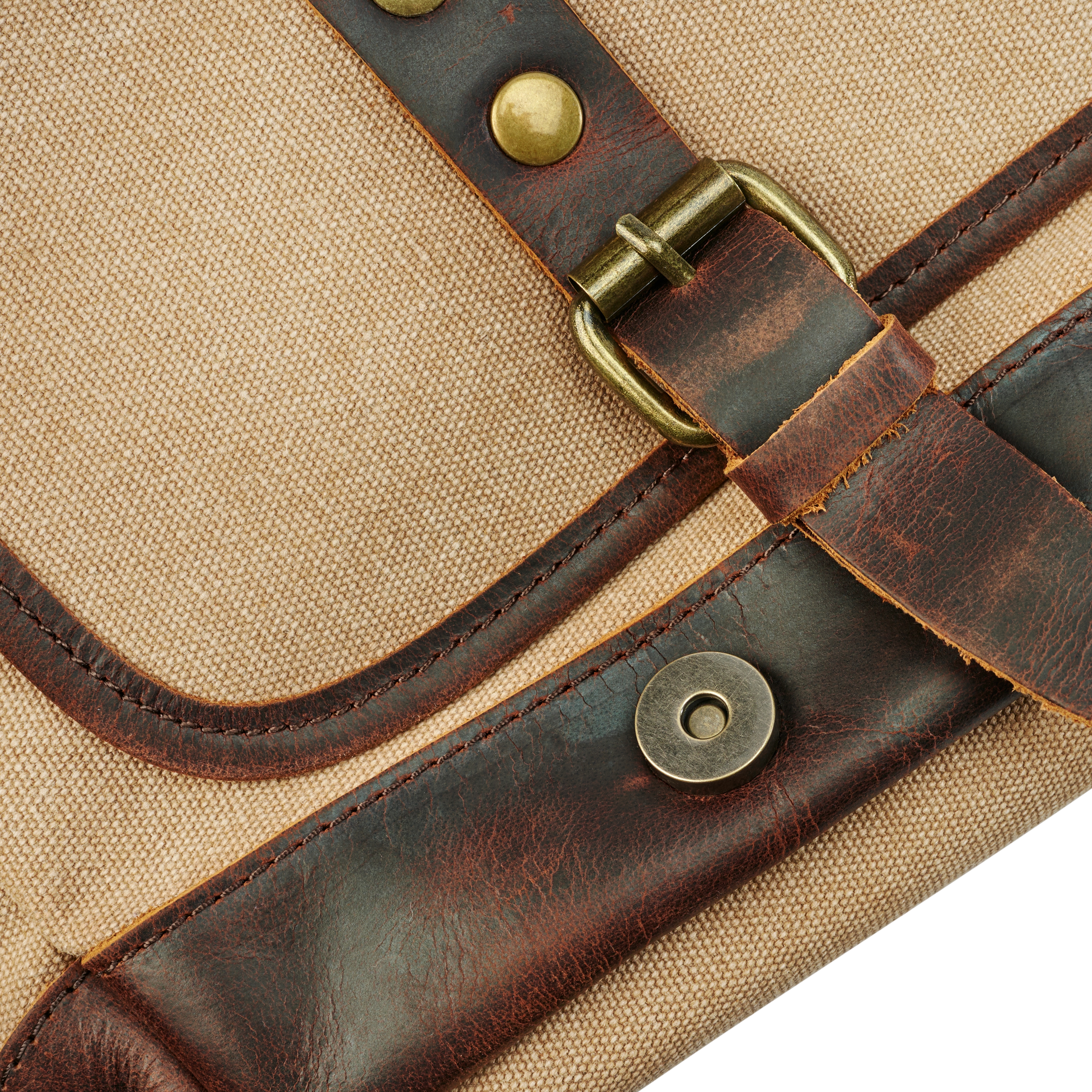 Vintage messenger taška cez rameno z bledohnedého plátna a kože - 15