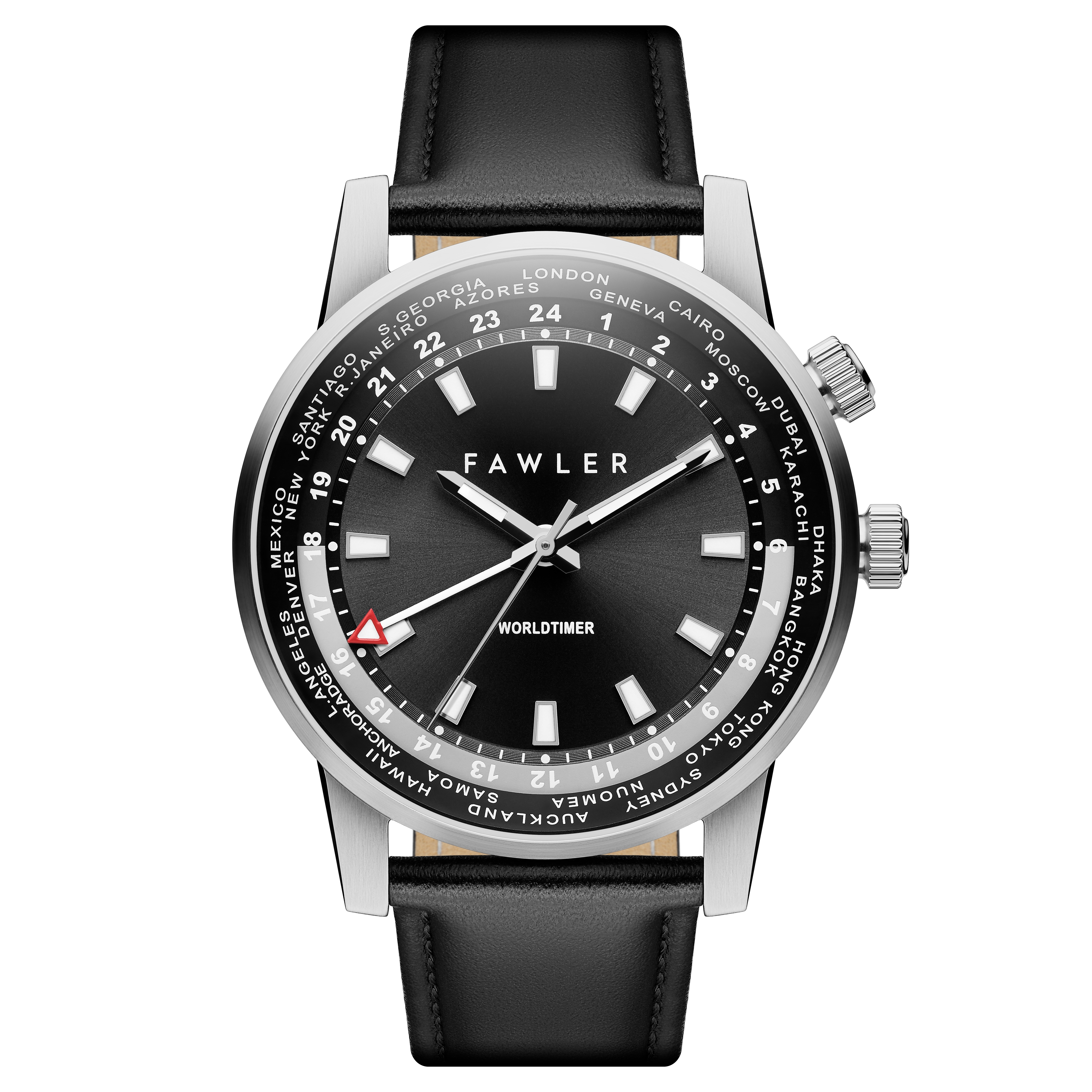 Gentium Montre GMT heure universelle en acier inoxydable noir