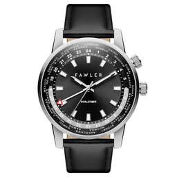 Gentium | Czarny zegarek ze stali nierdzewnej z czasem światowym GMT