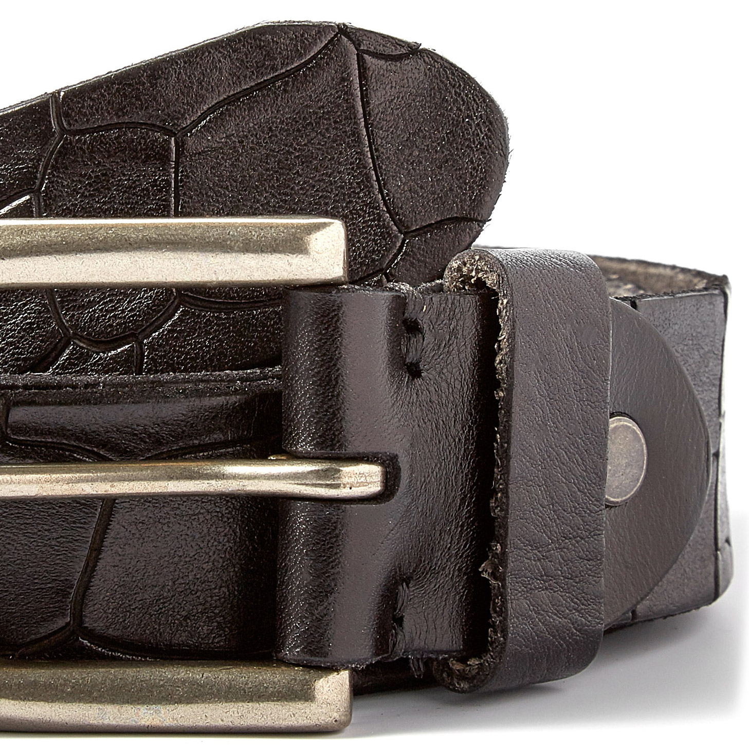 Schwarzer Krokodil Gürtel mit detailliertem Muster - 2