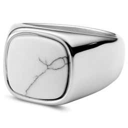 Gravel | Silver-Tone Stainless Steel With White Howlite Signet Ring