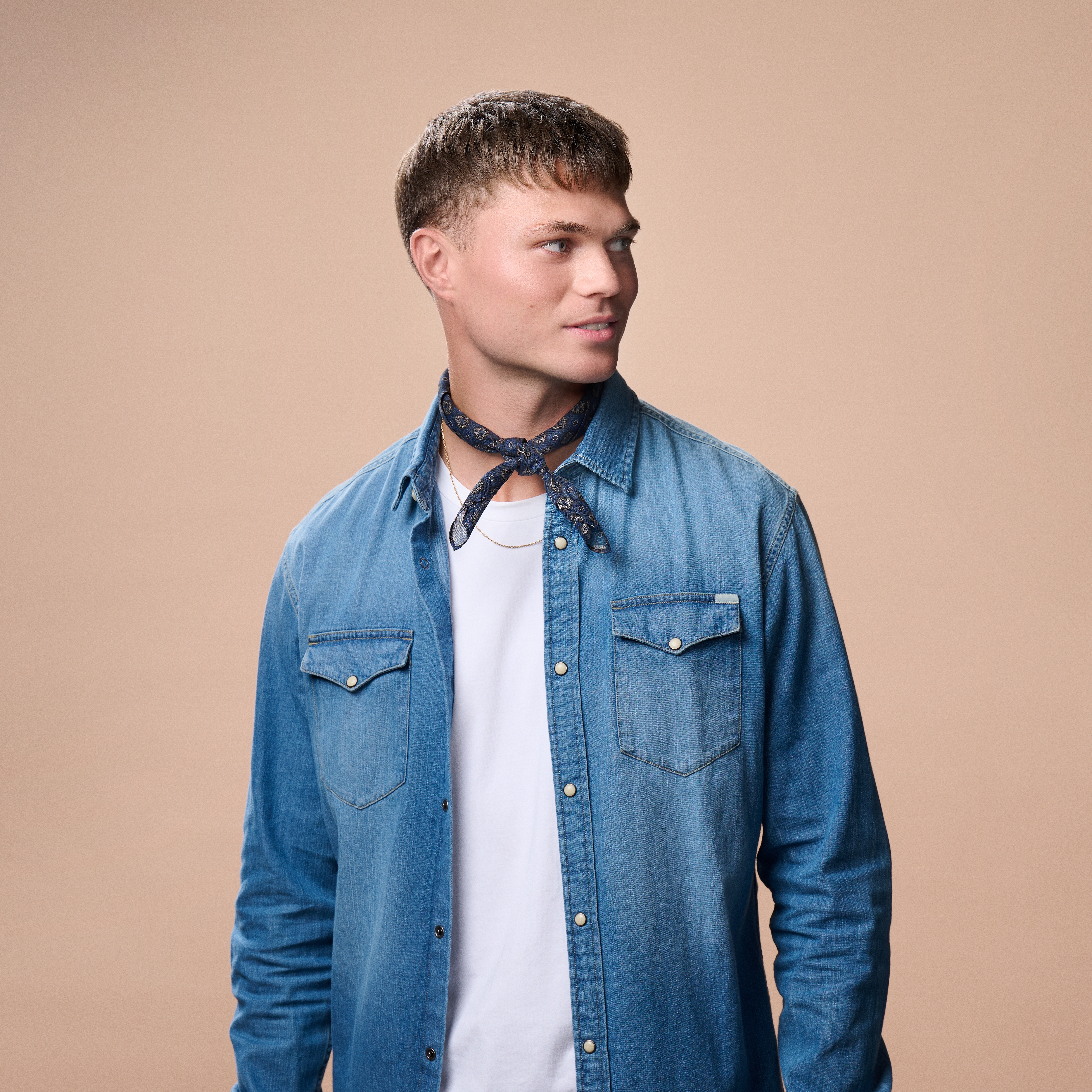 Dark Blue Quatrefoil Pattern Cotton Neckerchief - 3