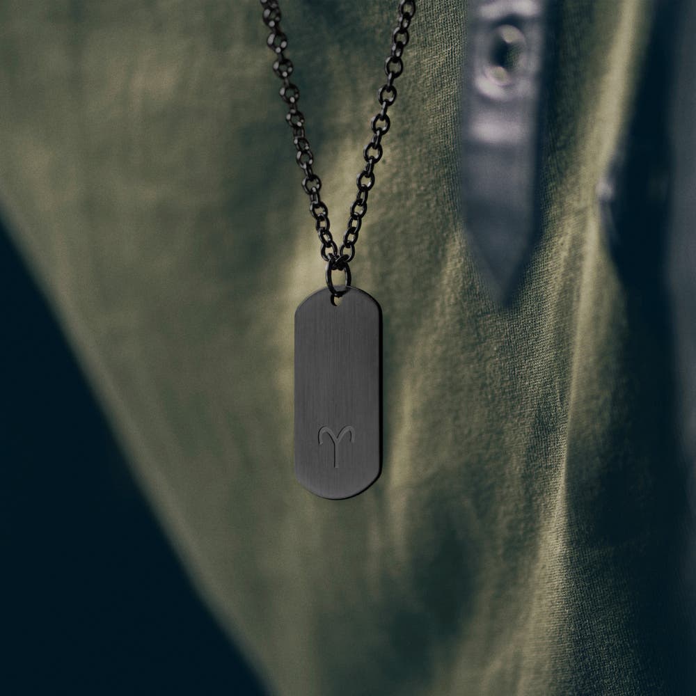 hover: Zodiac | Gunmetal Stainless Steel Aries Star Sign Dog Tag Cable Chain Necklace hover: Zodiac | Gunmetal Stainless Steel Aries Star Sign Dog Tag Cable Chain Necklace