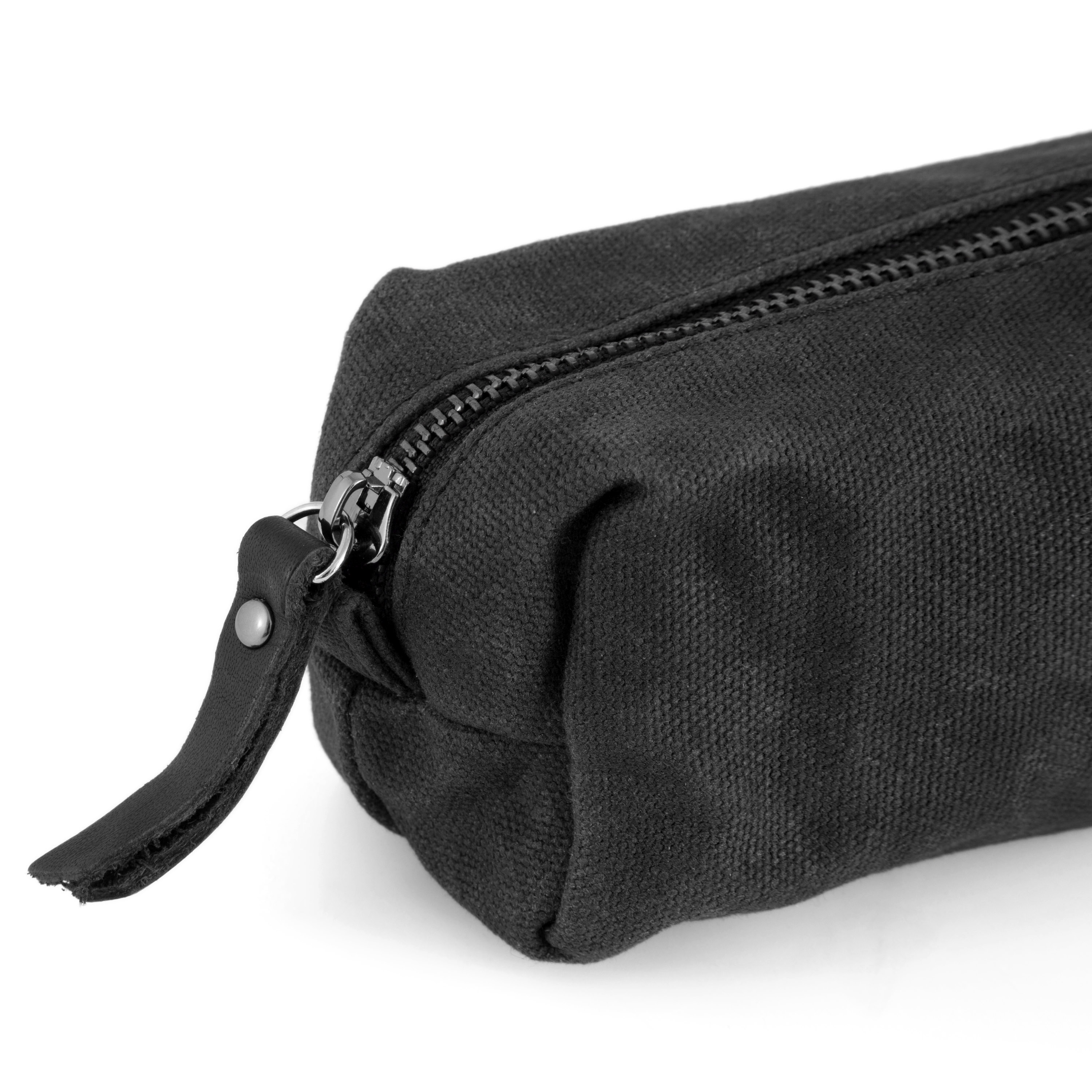 Mini, fekete viaszolt vászon piperetáska - 6