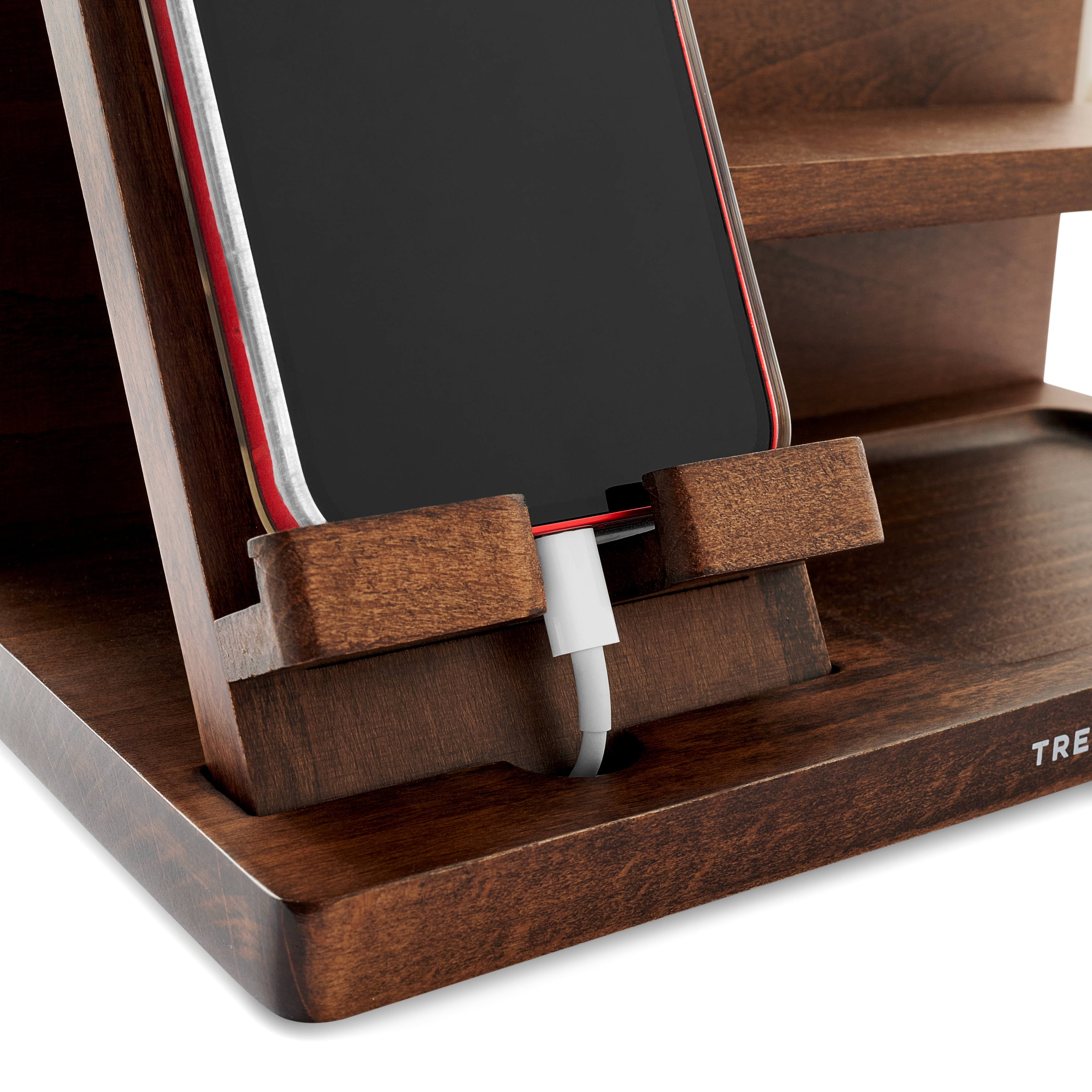 Dark Wood Phone Stand and Desk Organiser - 5