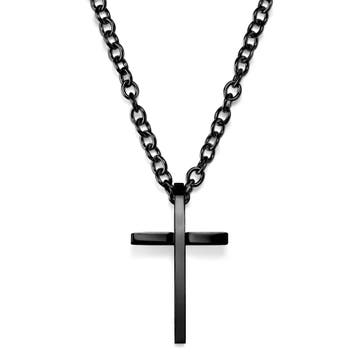 Polished Black Steel Cross Necklace
