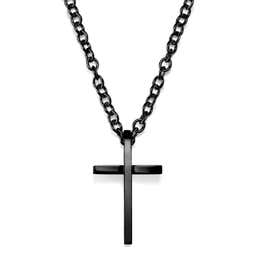 Black Stainless Steel With Bend Cross Cable Chain Necklace