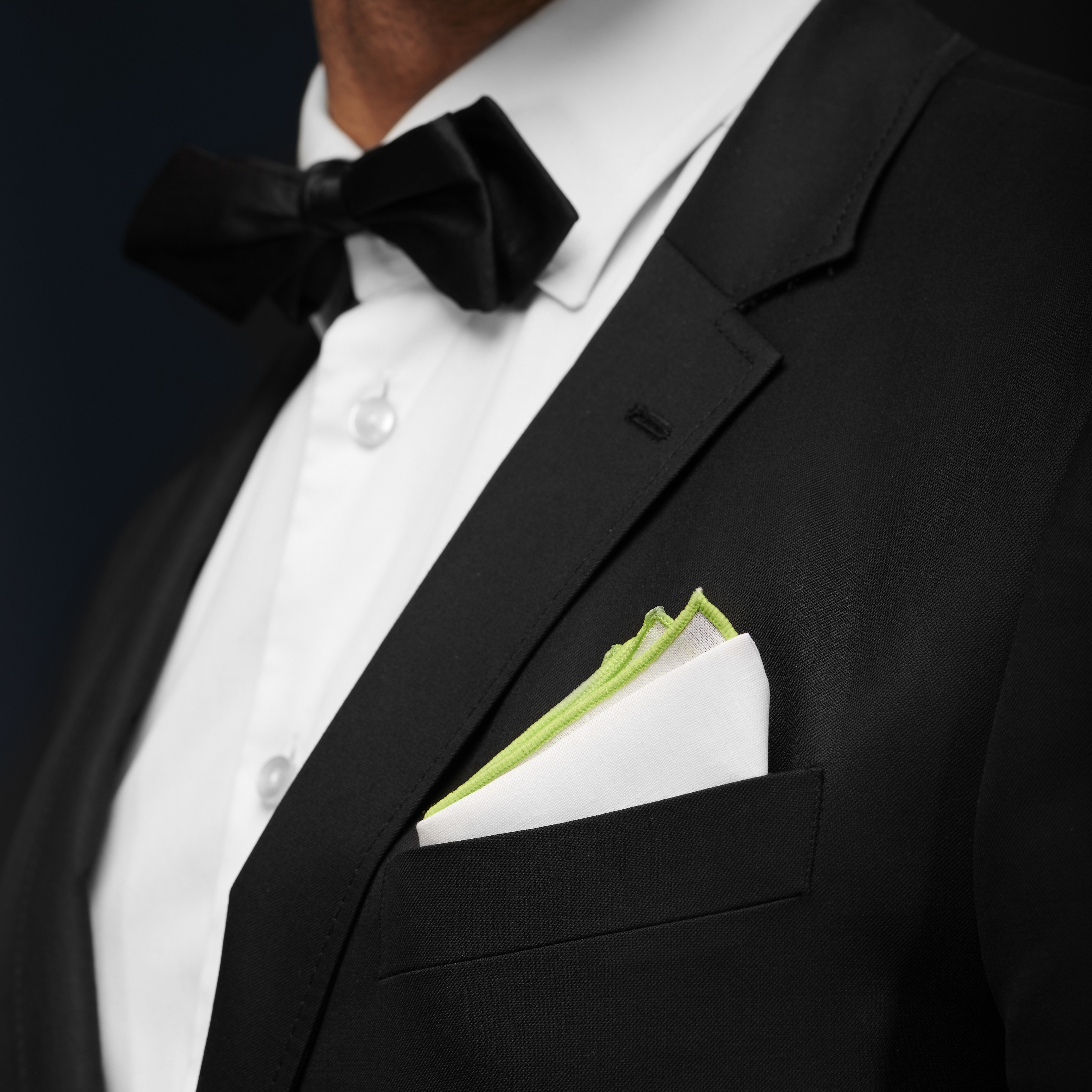 White Pocket Square with Lime Green Edges - 3