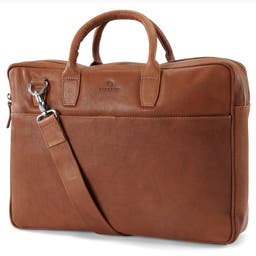 Cambodia Double Zip Executive Tan Leather Bag