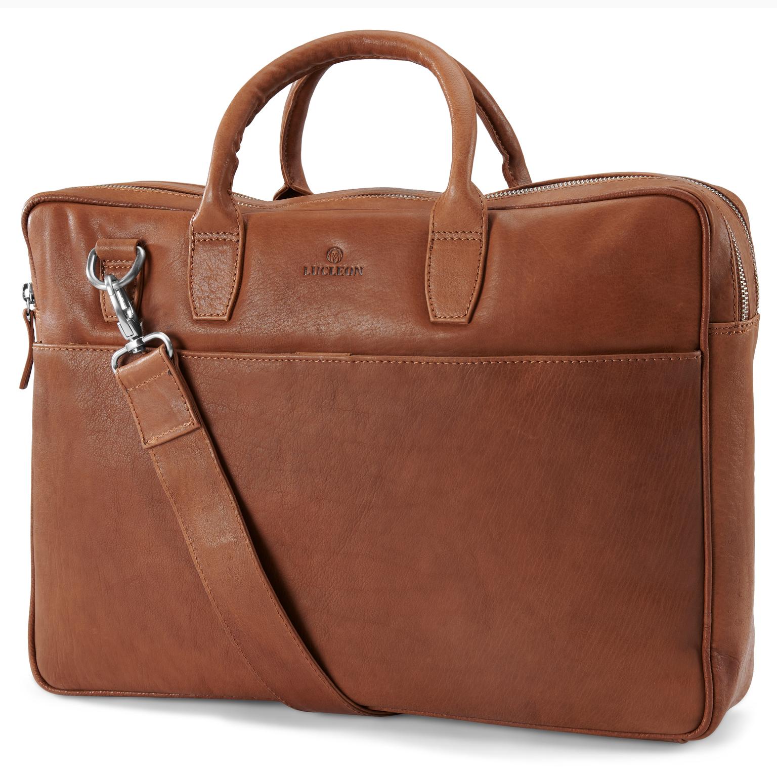 Sac en cuir brun Cambodia Executive à double fermeture éclair Sac en cuir brun Cambodia Executive à double fermeture éclair