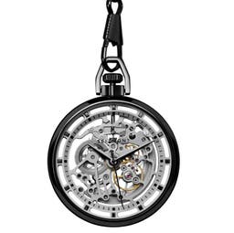 Agito | Black Stainless Steel Pocket Watch With Silver-Tone Movement