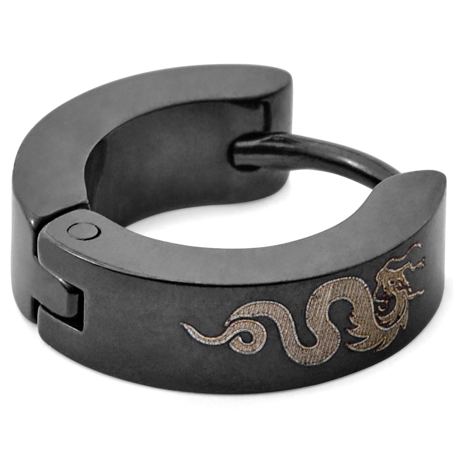 Pendiente de aro con dragón negro Floyd Pendiente de aro con dragón negro Floyd