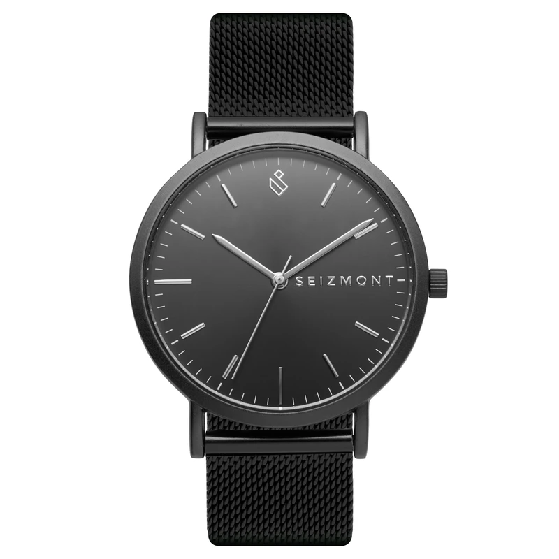 Moment | Black Minimalist Dress Watch With Black Dial & Rust Leather Strap | In stock! | Seizmont Moment | Black Minimalist Dress Watch With Black Dial & Rust Leather Strap | In stock! | Seizmont