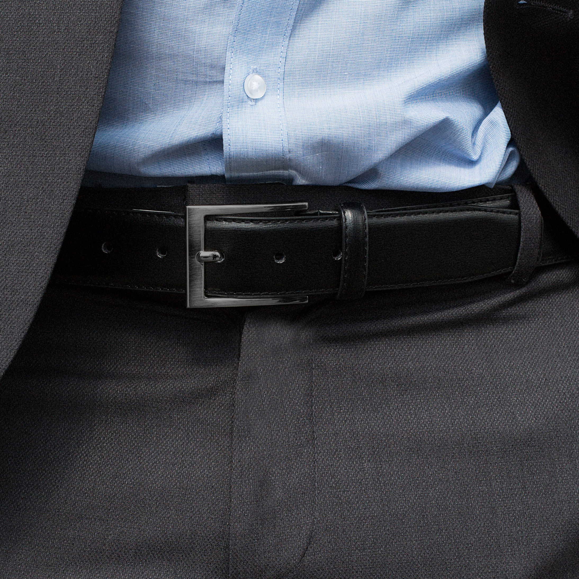 Basic Gunmetal Buckle Black Leather Belt - 4