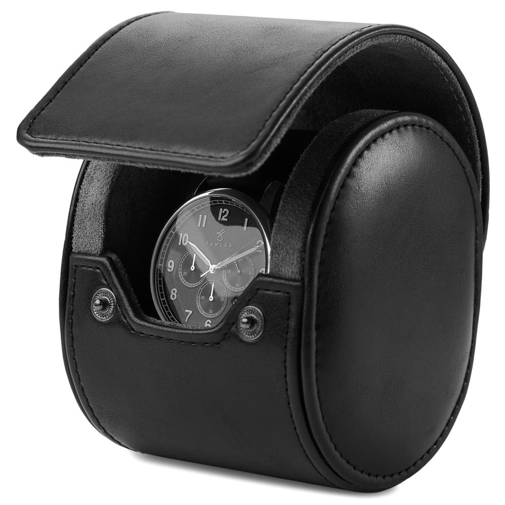 hover: Black Vintage Leather Single Watch Roll hover: Black Vintage Leather Single Watch Roll