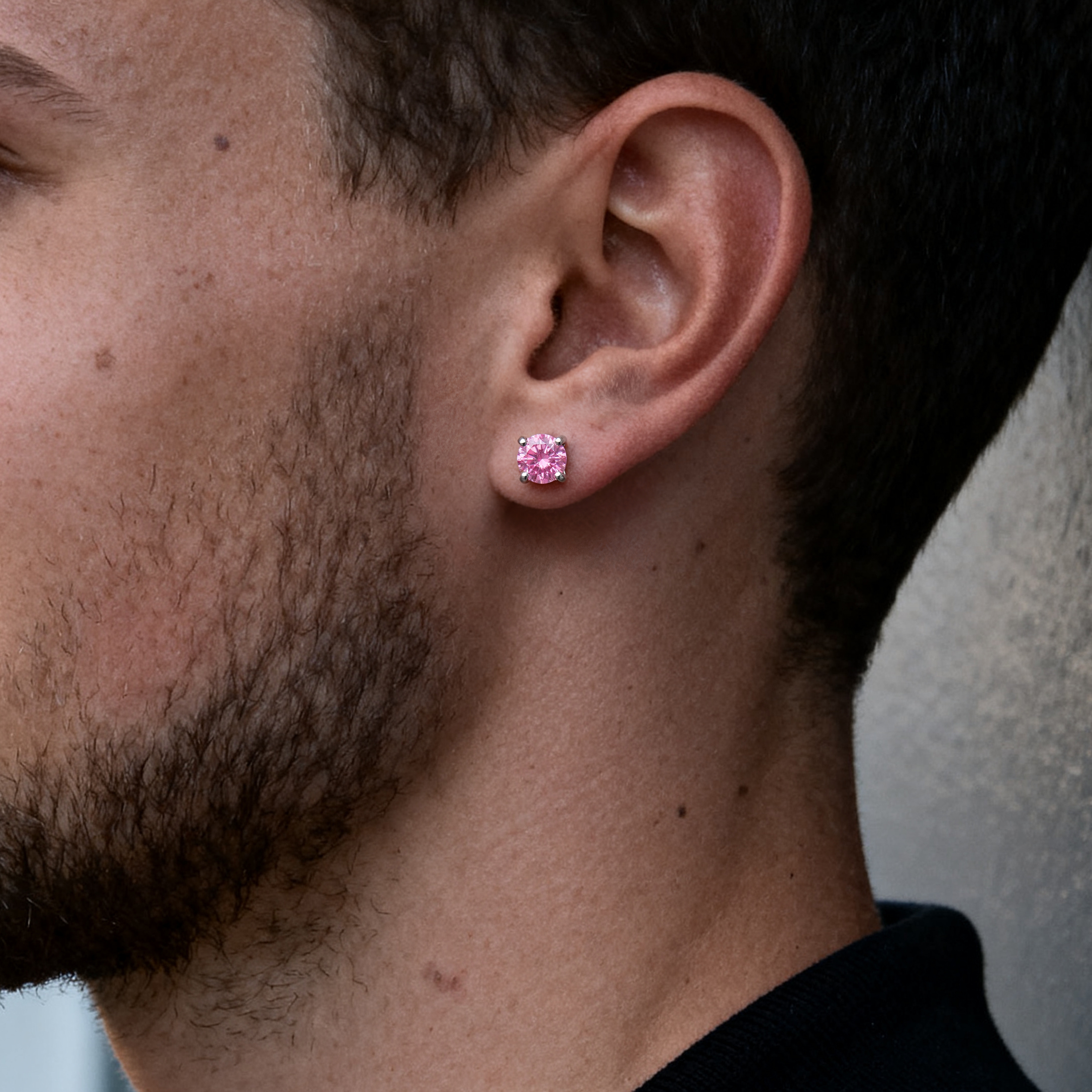 Lucid | Roze ronde 8 mm zirkonia oorbel van 925 sterling zilver  - 3