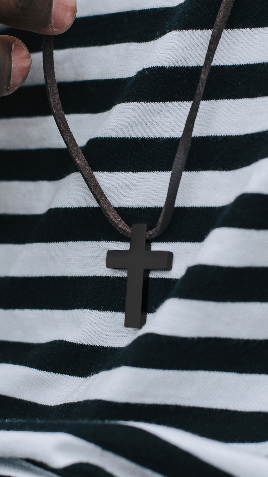Iconic | Brown Leather With Black Stainless Steel Cross Necklace