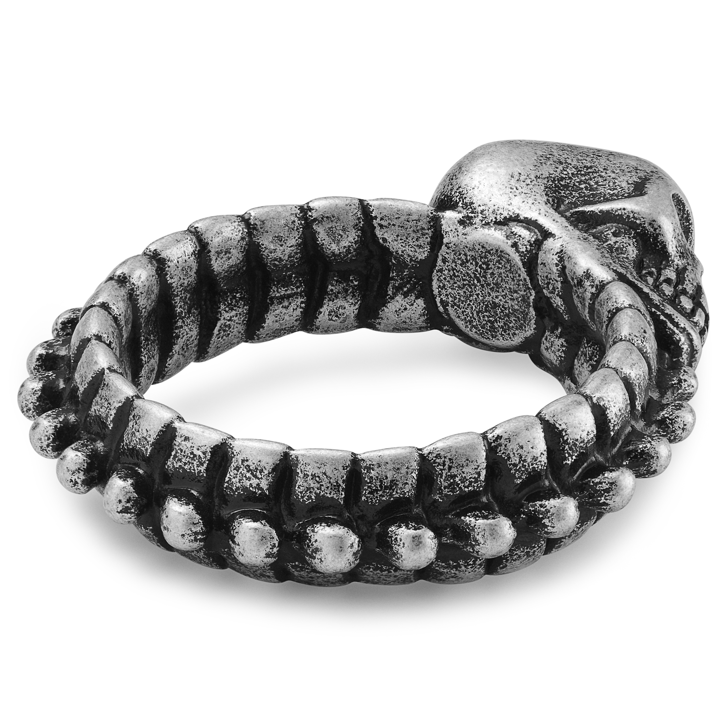 Aspero | Silver-tone Stainless Steel Skull and Spine Ring - 3