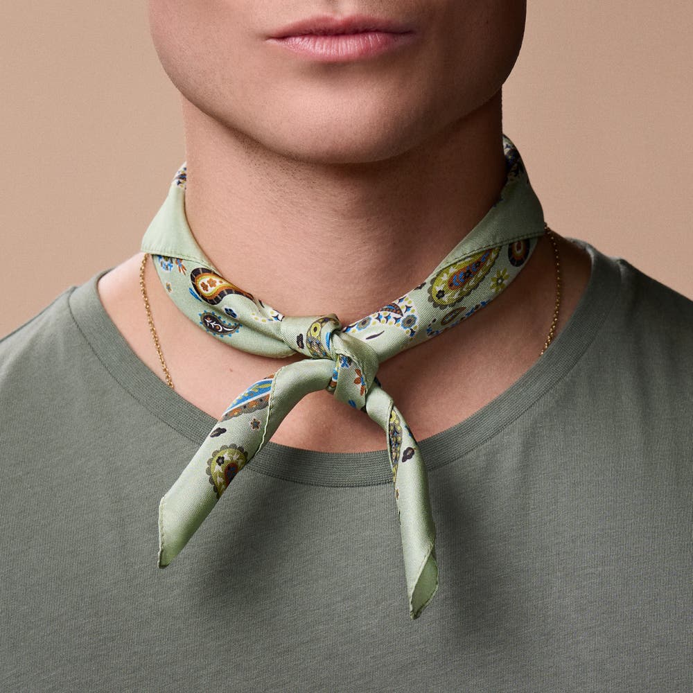 hover: Virtuo | Mint Paisley Silk Neckerchief hover: Virtuo | Mint Paisley Silk Neckerchief
