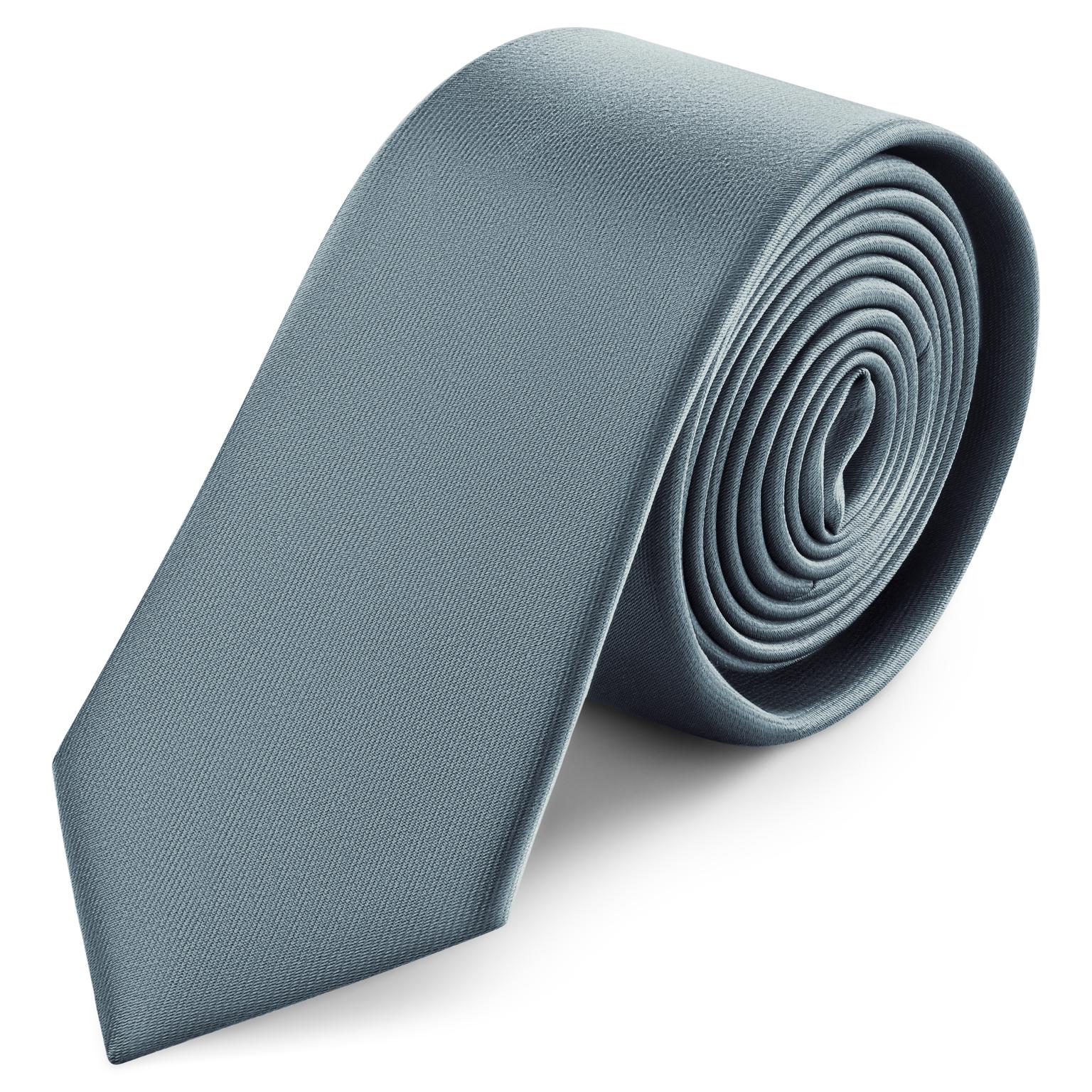 Cravate étroite en satin gris fumé 6 cm Cravate étroite en satin gris fumé 6 cm