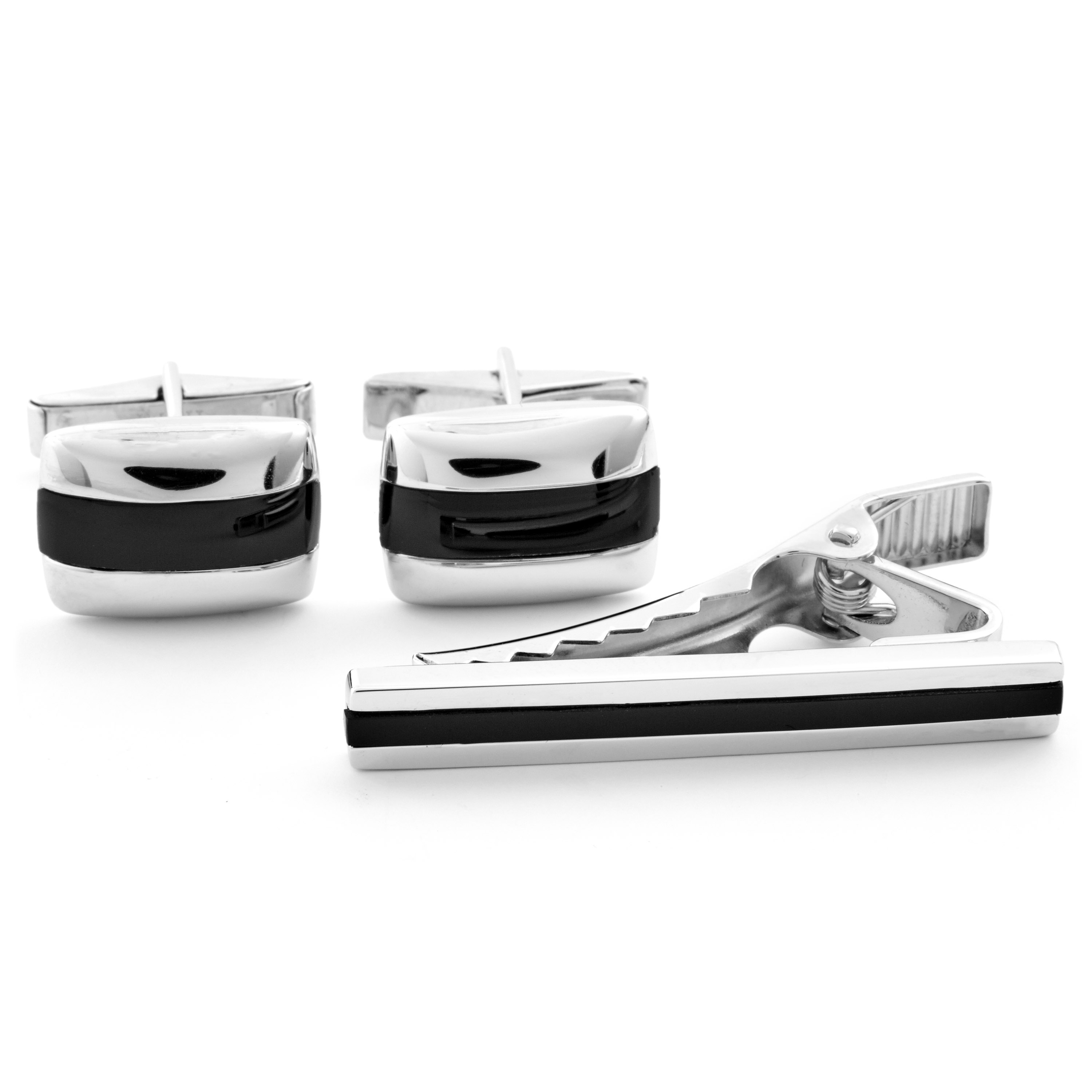 Black Stone Stripe 925 Silver Short Set - 1