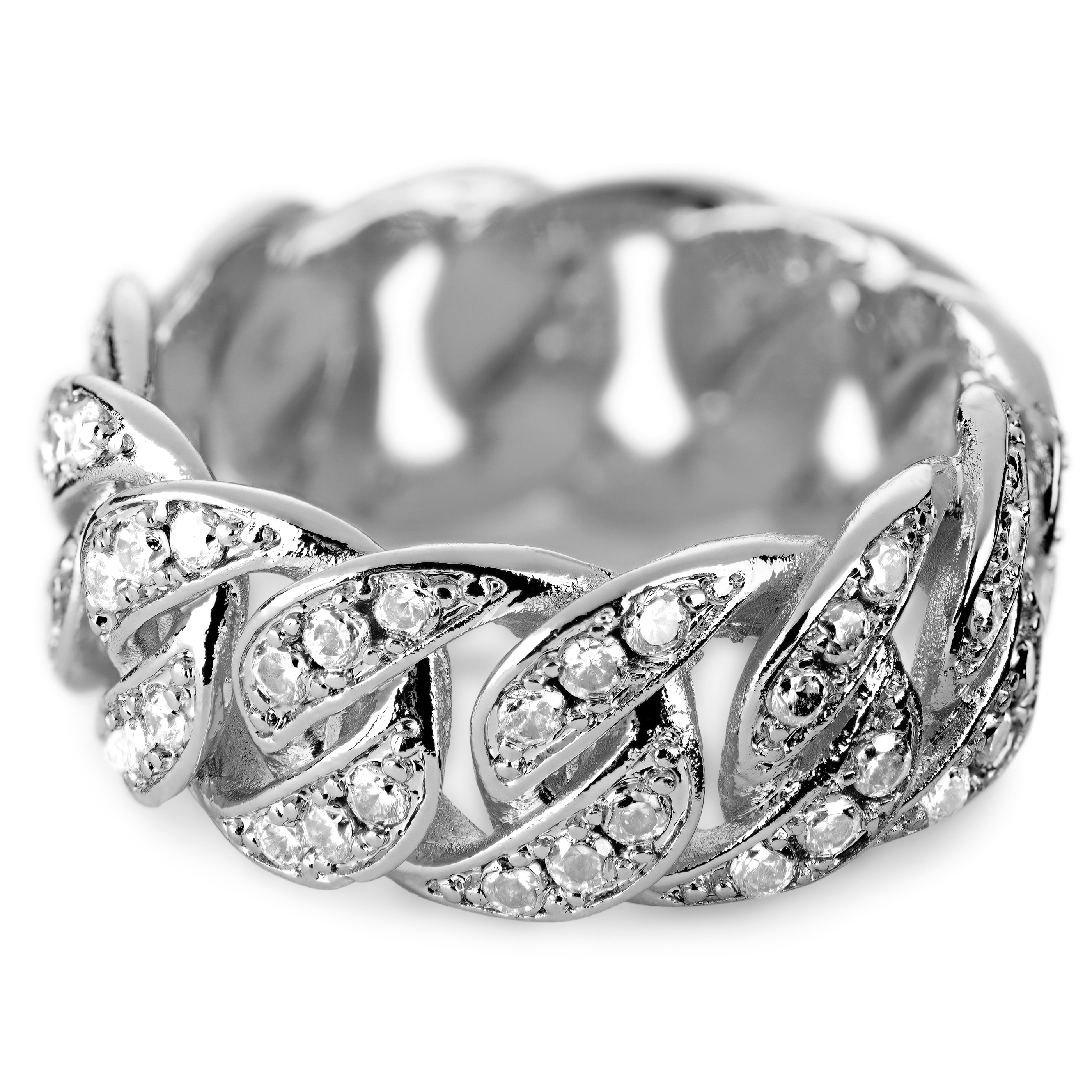 Nicos | Anillo efecto hielo de cadena cubana plateada y circonitas de 10 mm  - 2