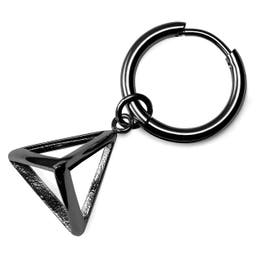 Czarny stalowy kolczyk kółeczko z zawieszką w kształcie trójkąta