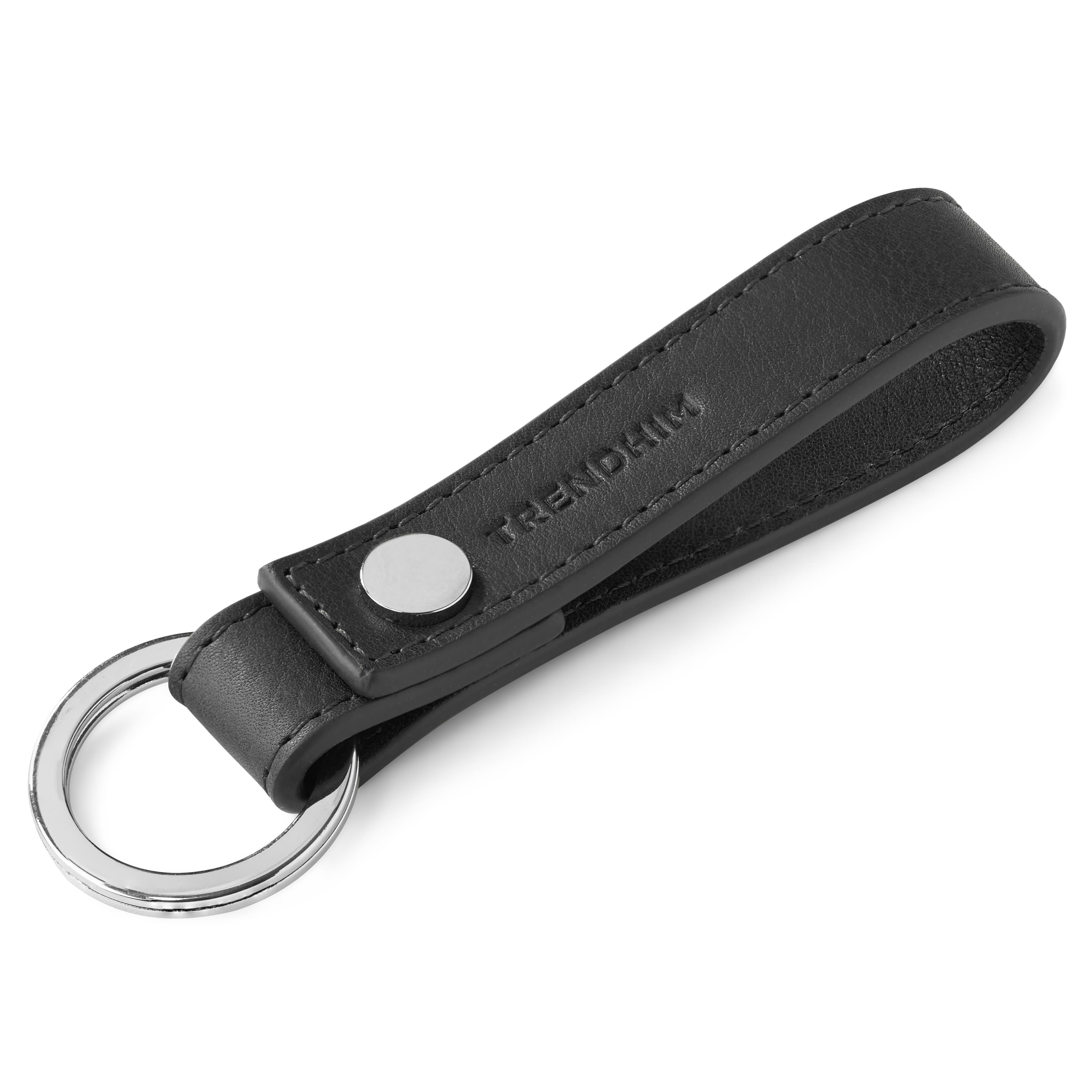 Porte-clés en cuir noir en métal pour hommes Porte-clés porte-clés en cuir  véritable