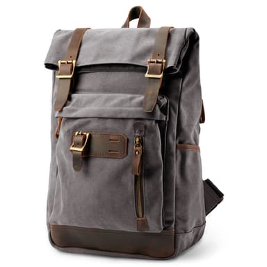 Robuster Vintage-Rucksack aus Graphit-Canvas und Leder Robuster Vintage-Rucksack aus Graphit-Canvas und Leder