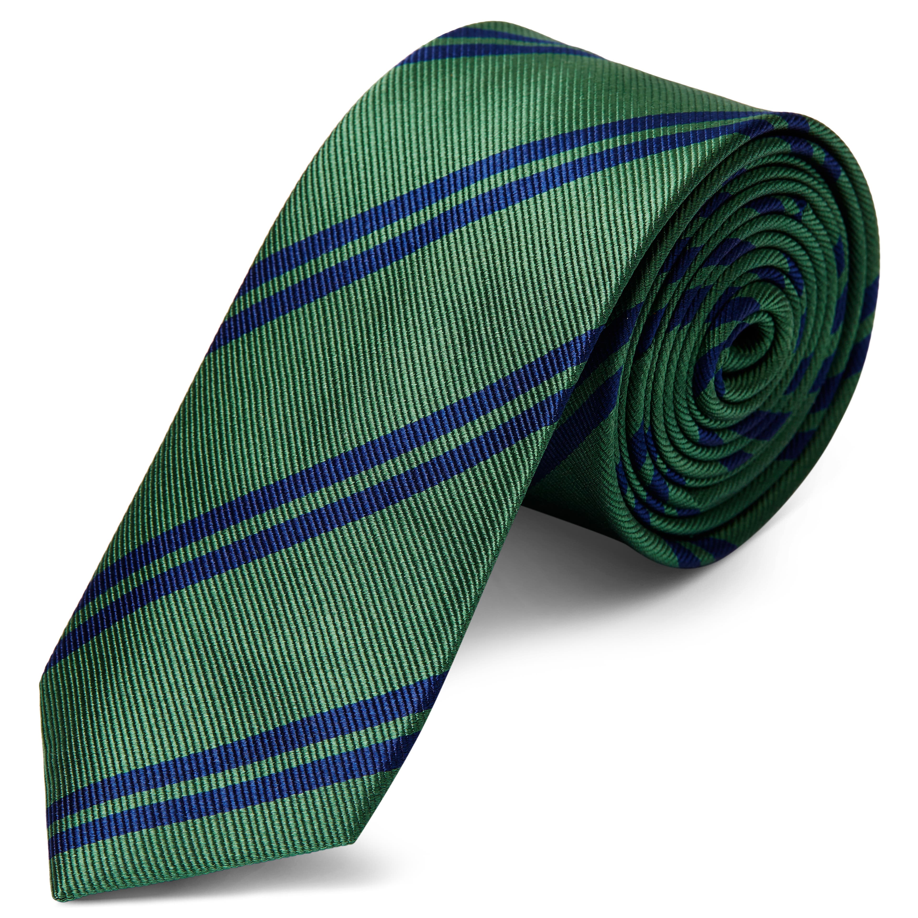 Green & Navy Blue Twin Striped Silk Tie