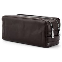 Jasper | Dark Brown Double Zip Leather Wash Bag