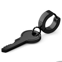Czarny kolczyk kółeczko z zawieszką w kształcie klucza Floyd