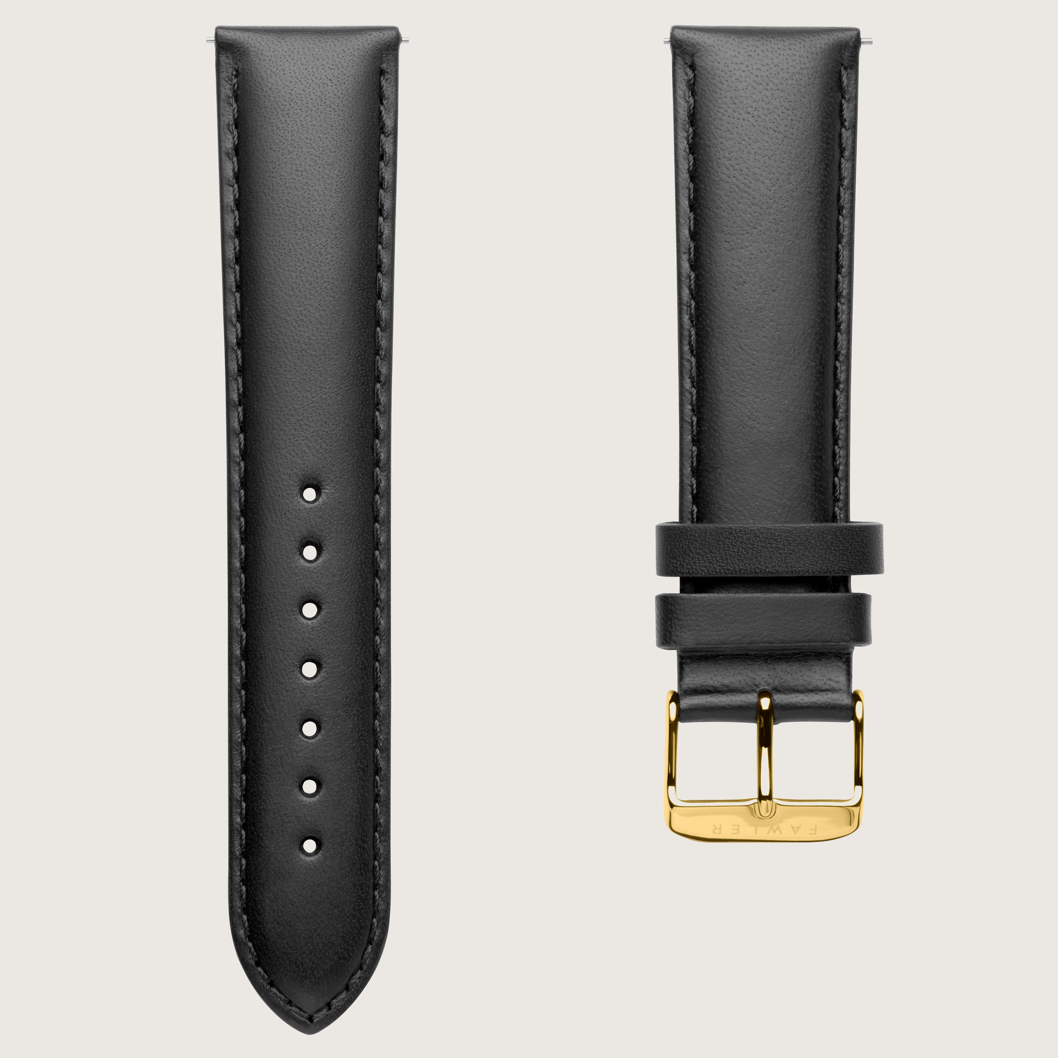 Cinturino orologio in pelle nero con fibbia deployante oro a farfalla
