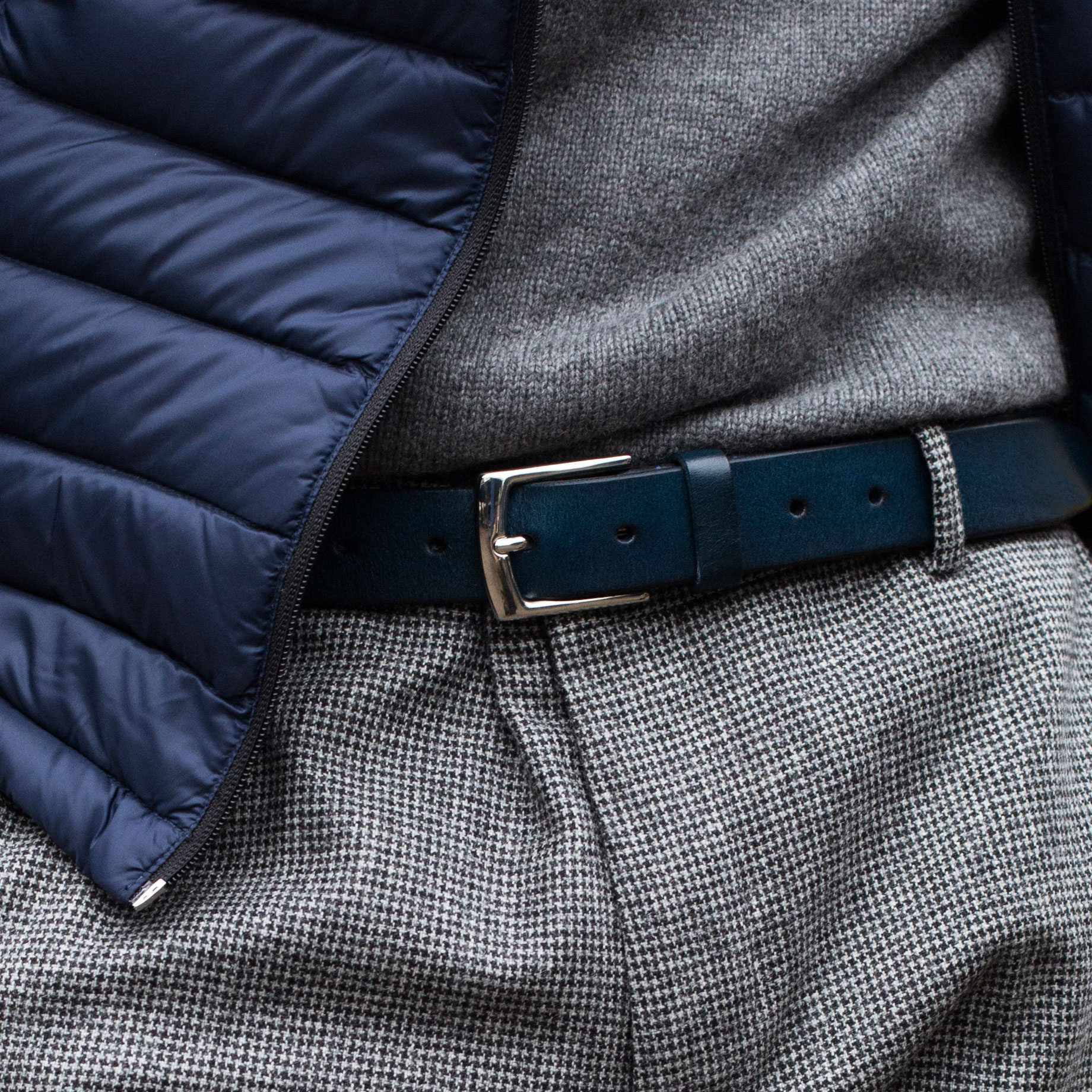 Marine & Silver-Tone Classic Leather Rawhide Belt - 4