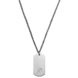 Zodiac | Silver-Tone Stainless Steel Sagittarius Star Sign Dog Tag Cable Chain Necklace