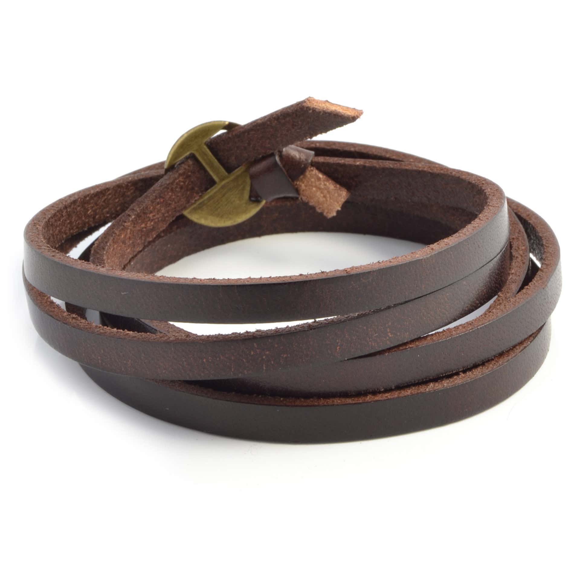 Wrap-around Brown Leather Adjustable Bracelet | In stock! | Collin Rowe