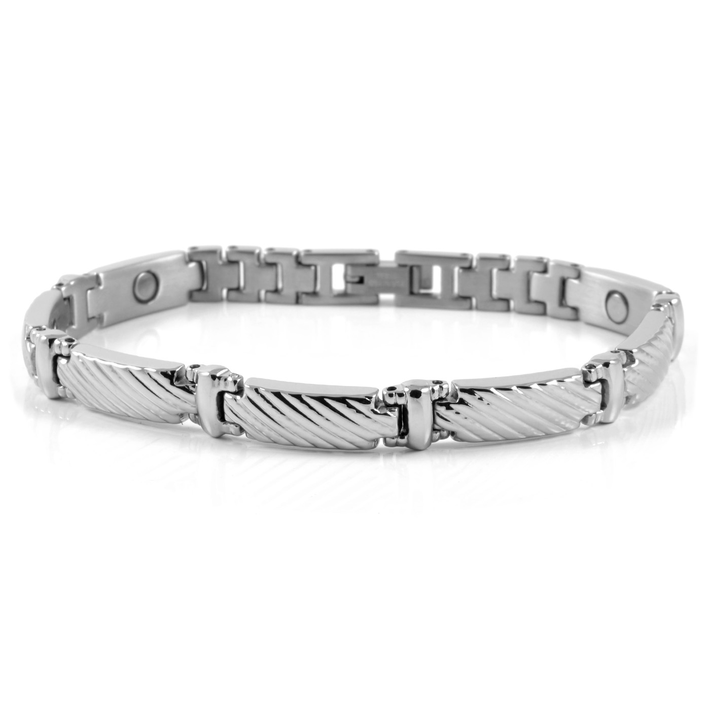 Smalle Zilveren Gedetailleerde Magnetische Armband  - 1