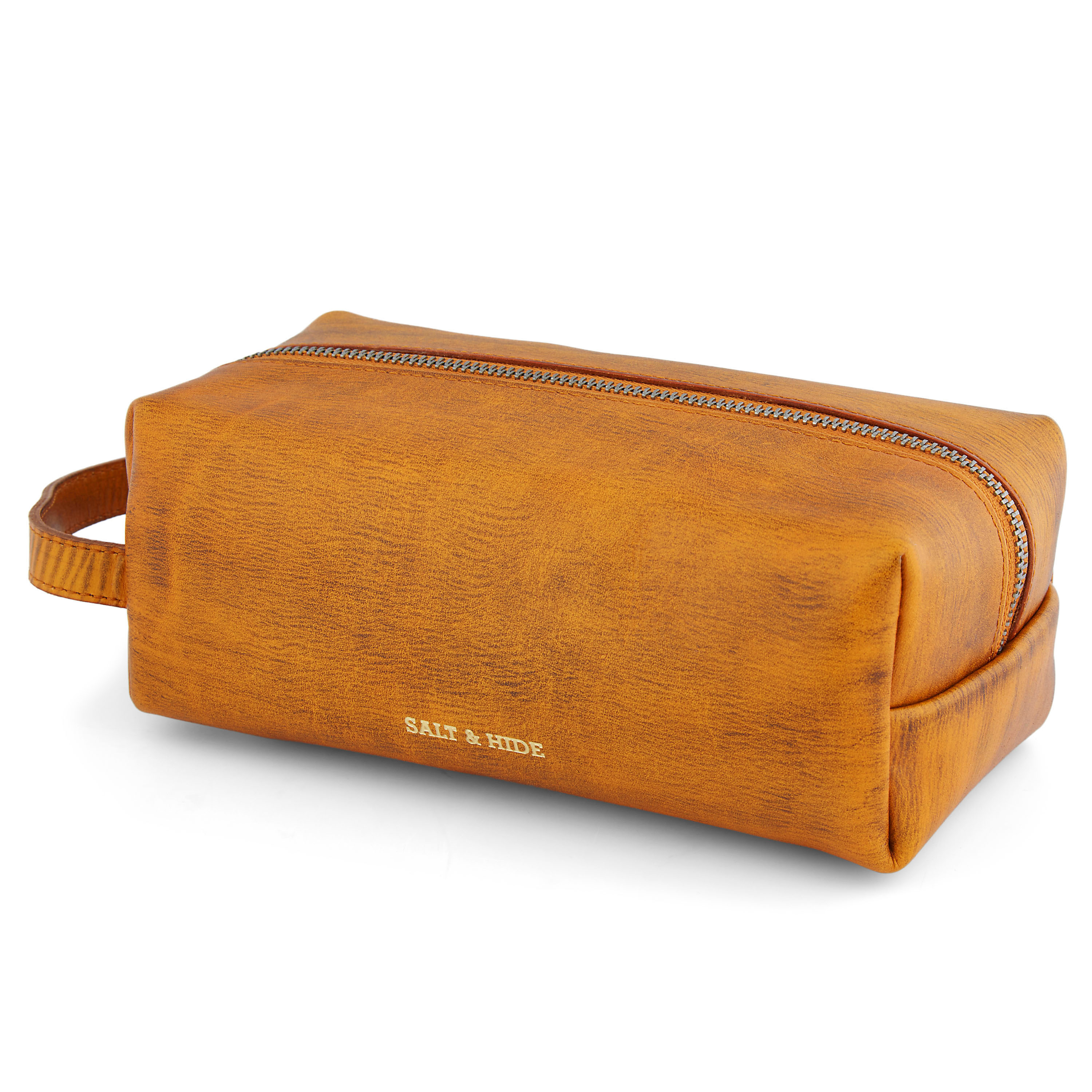 Keltaruskea nahkainen toilettilaukku - 1