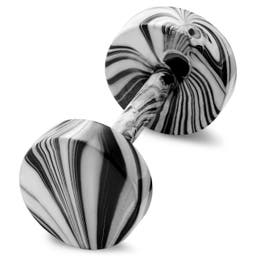 Satago | Pendiente falso plug de acero inoxidable blanco y negro de 6 mm 