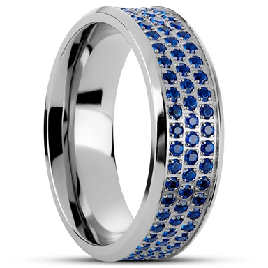 Hyperan | 8mm titanový prsten stříbrné barvy s modrými zirkony Hyperan | 8mm titanový prsten stříbrné barvy s modrými zirkony