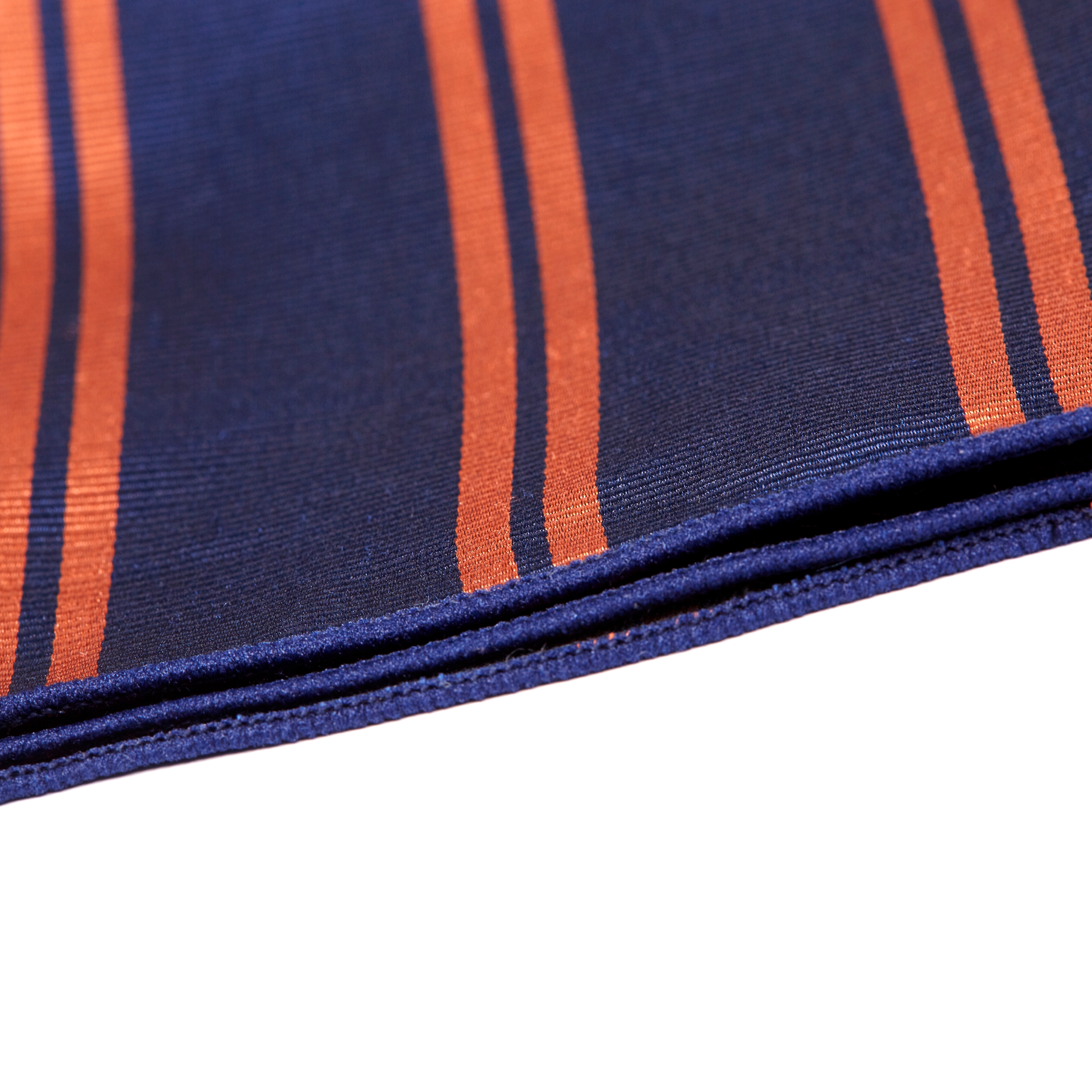 Orange Twin Stripe Navy Silk Pocket Square - 2