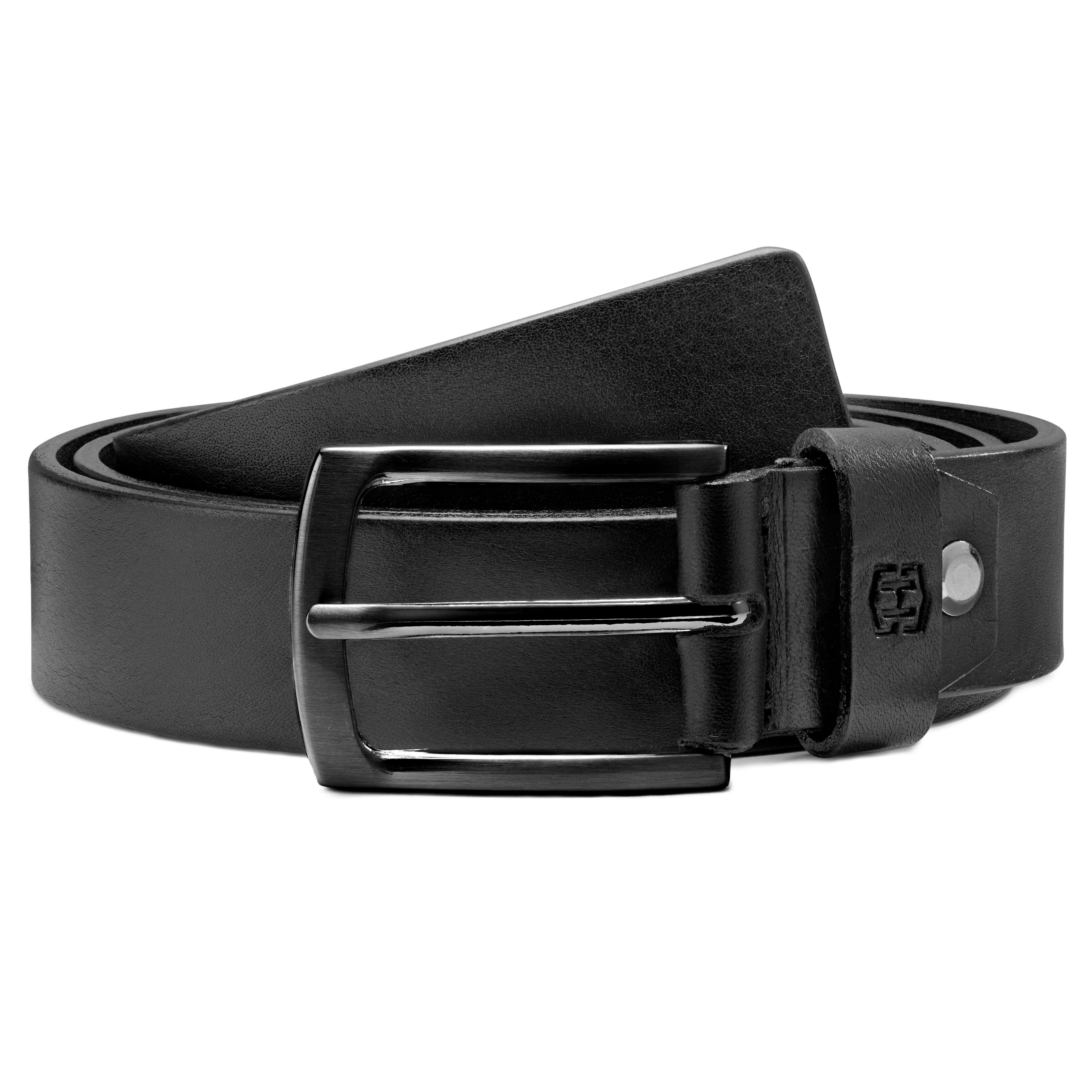 All Black Full Grain Leather Dress Belt