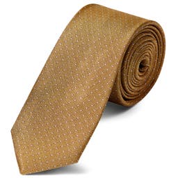 Aranyszínű selyem nyakkendő fehér pöttyös mintával - 6 cm