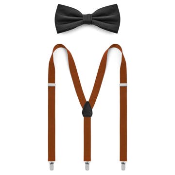 Black Pre-Tied Bow Tie & Brown Braces Set Black Pre-Tied Bow Tie & Brown Braces Set