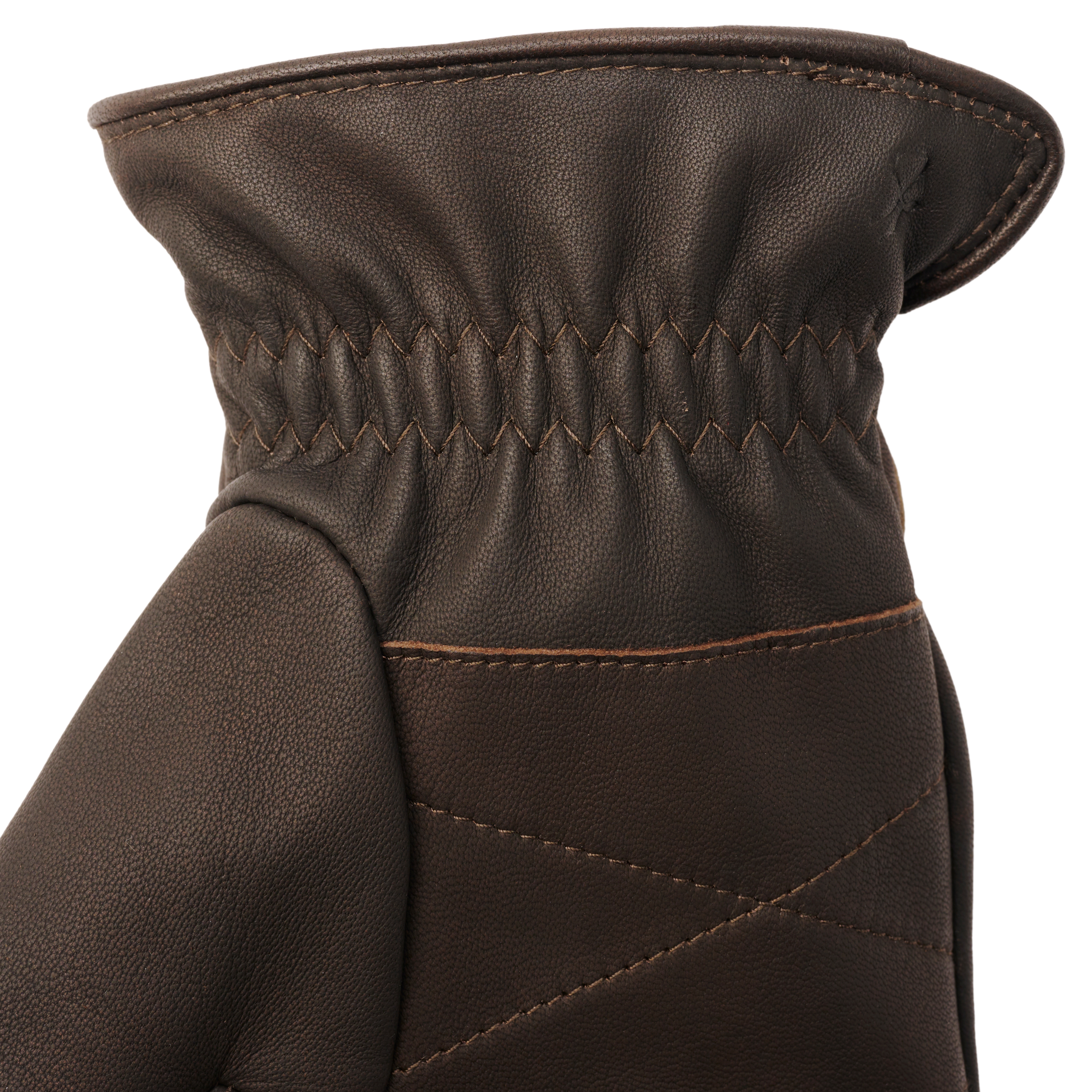 Brown Plaid Leather & Wool Gloves - 7