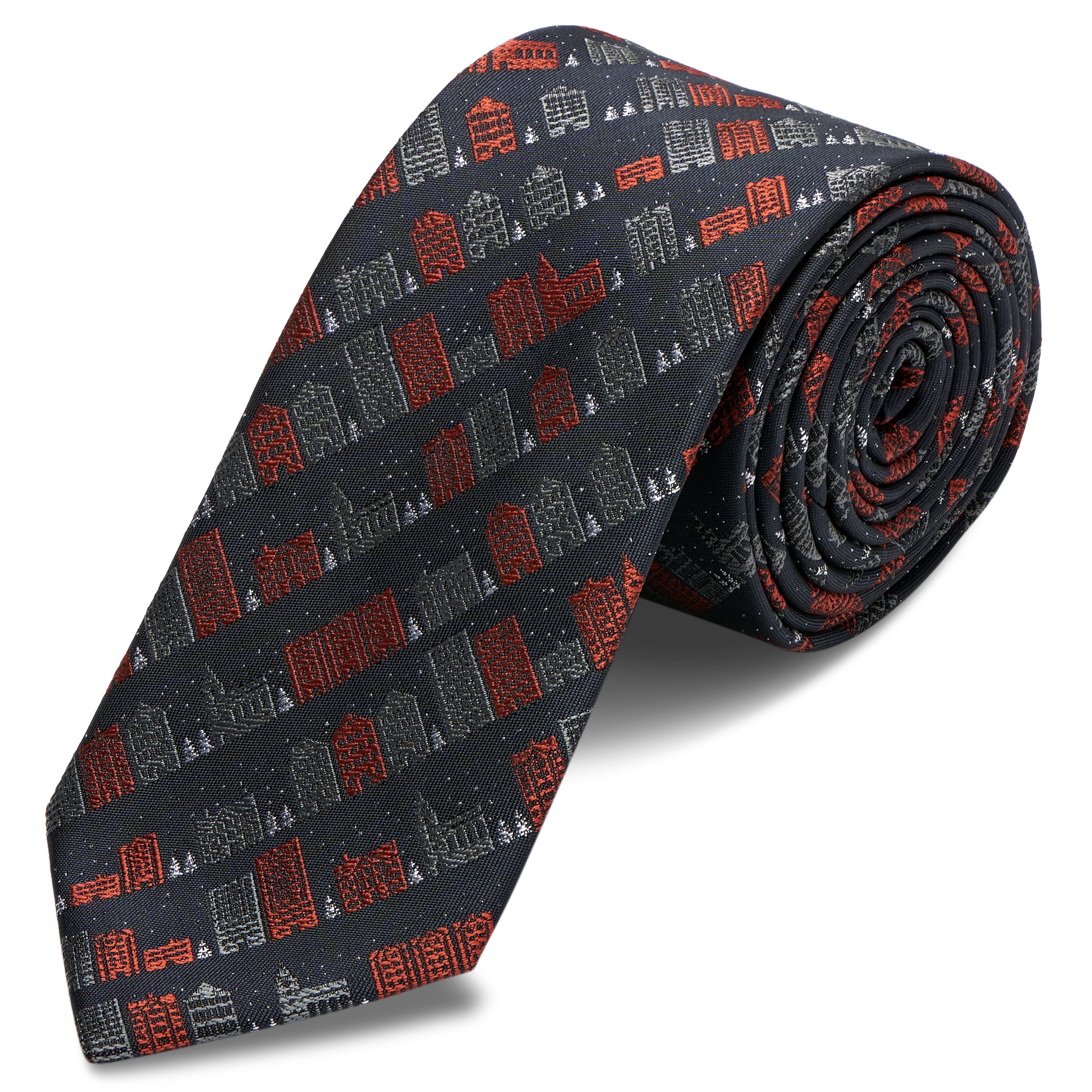 Cravate gris foncé à motif ''Féerie hivernale''
