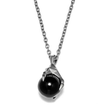 Silver-Tone Stainless Steel Claw & Black Agate Stone Cable Chain Necklace